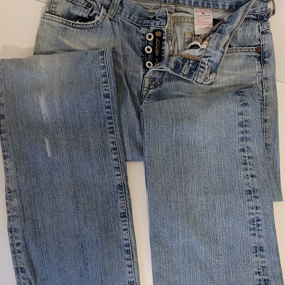 Lucky Brand Blue Straight Leg Jeans with Timeless Style - Picture 3 of 8